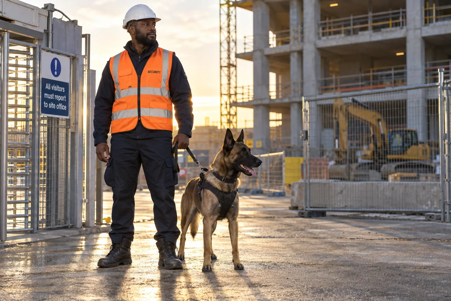 AI-generated illustration of a security dog and handler